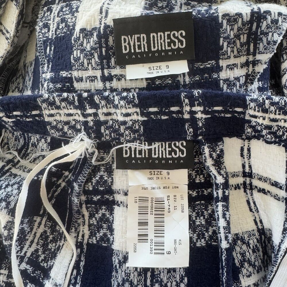 Byer Dress Jacket & Skirt Suit Set Navy Blue White Plaid Juniors Size 9 Vintage - Picture 15 of 16